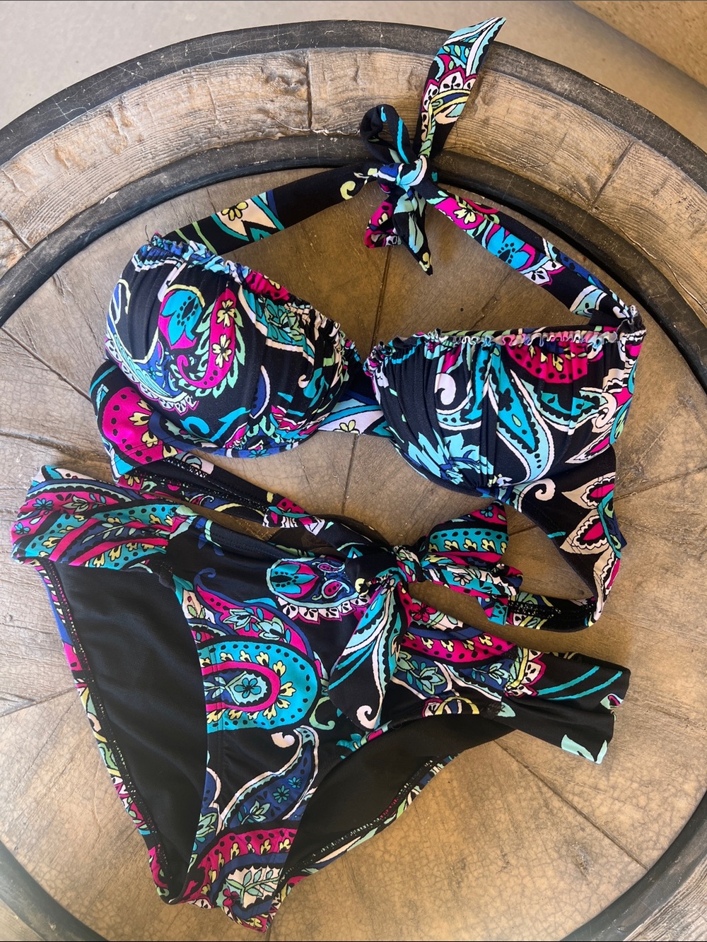 Beautiful Apt. 9 Black Paisley Bikini with Teal & Magenta Accents medium B13